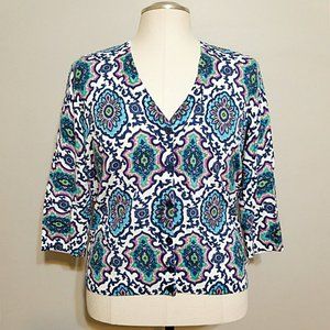 Talbots Petites Womans PXL Floral Print Knit Cardigan 3/4 Sleeve V Neck NEW $89